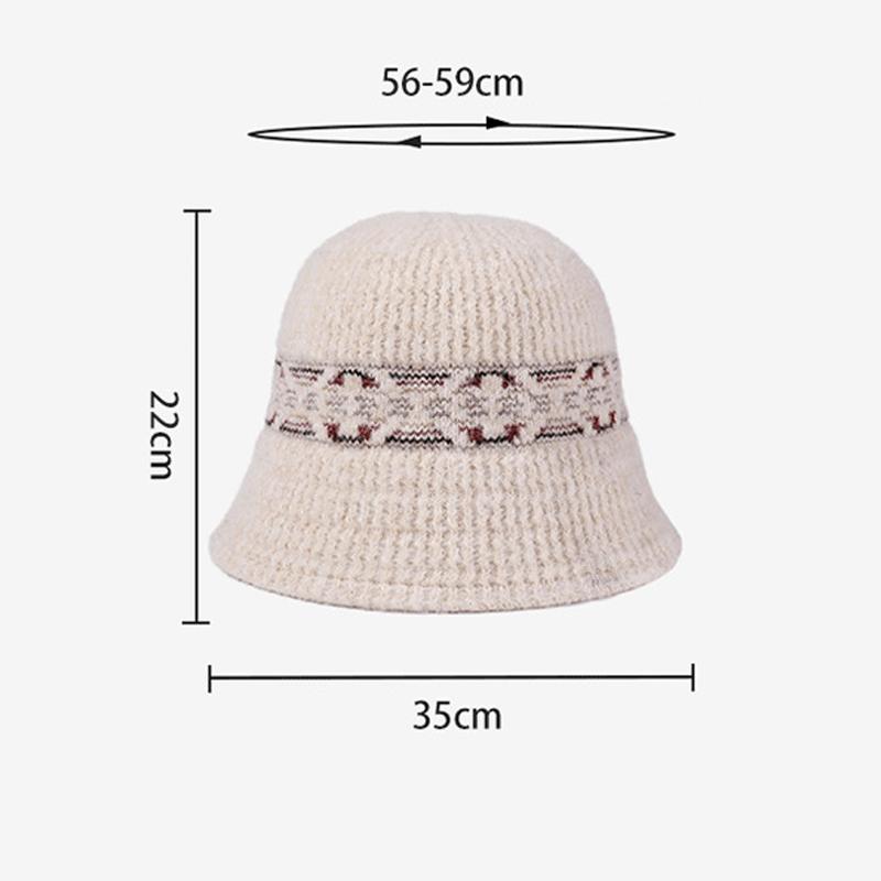 Vintage Color Jacquard Knitted Bucket Hat Women's Fisherman Hat