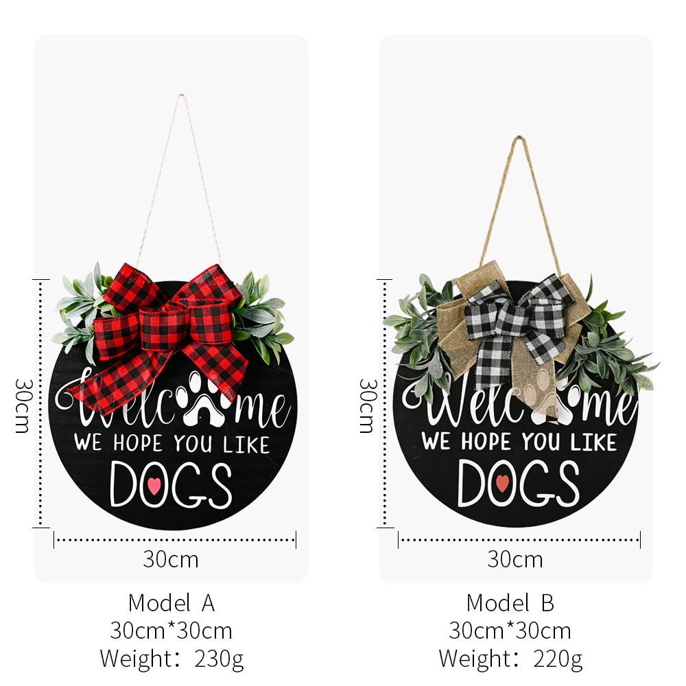 Handcrafted Stunning Wooden Dog Plaque With Classic Bow And Leafy Wreath For Decor Charming