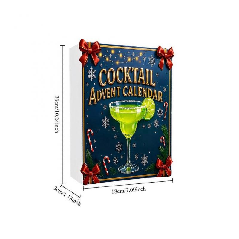 Cocktail Adventskalender mit 24 flachen 2D Cocktail-Ornamenten 24 Tage Weihnachts-Countdown-Kalender Weihnachts-Überraschungsgeschenke