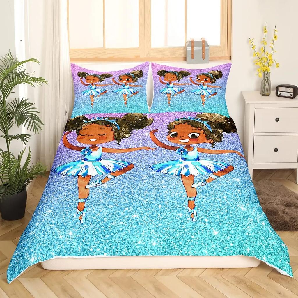 African American Duvet Cover Gilrs Kids Cute Ballet Princess Dancer Bedding Set Double Queen King Size Polyester Qulit Cover
