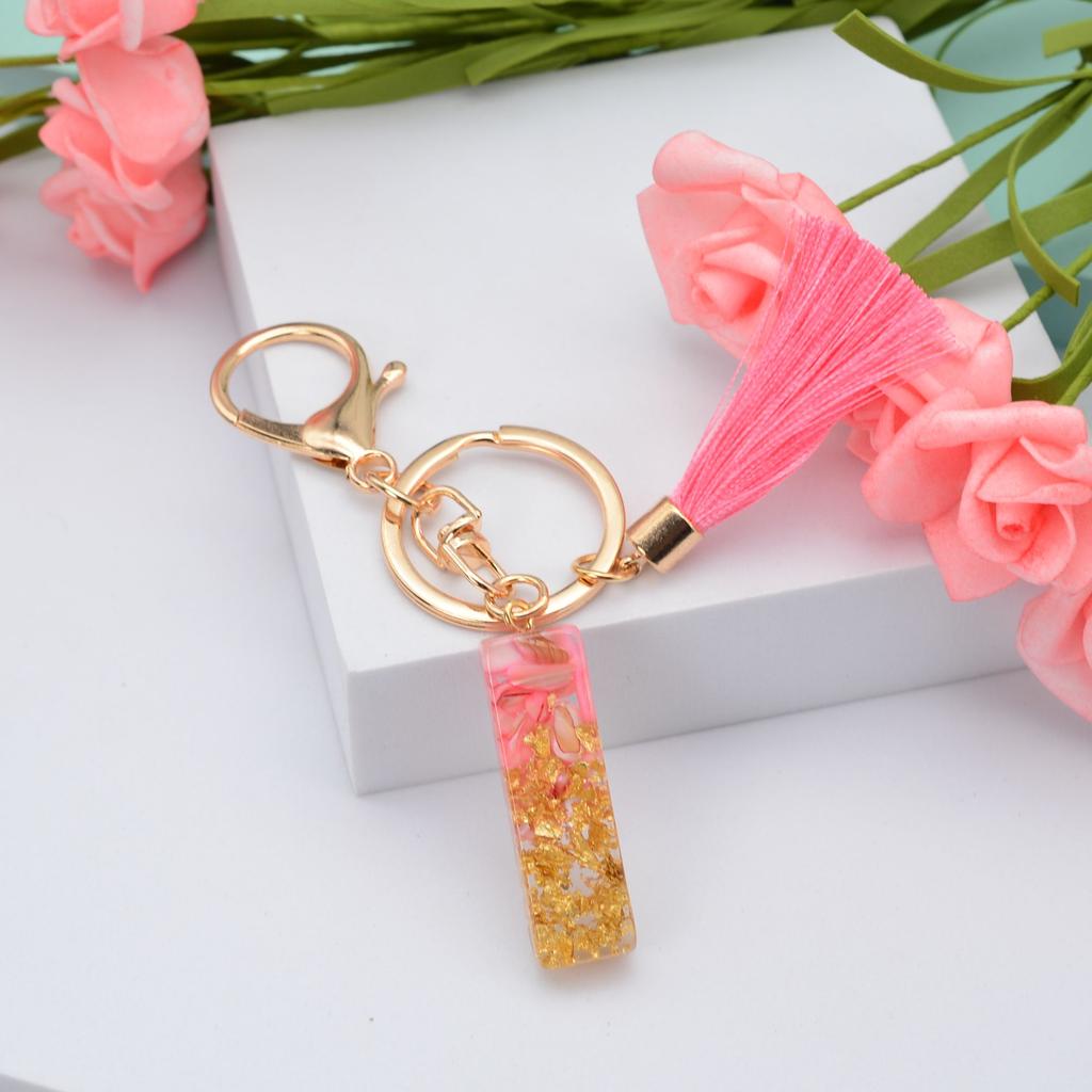 Jewelry Ornament Resin Material Alphabet Key Chain Glitter Keyring Bag Pendant Letter Keychain