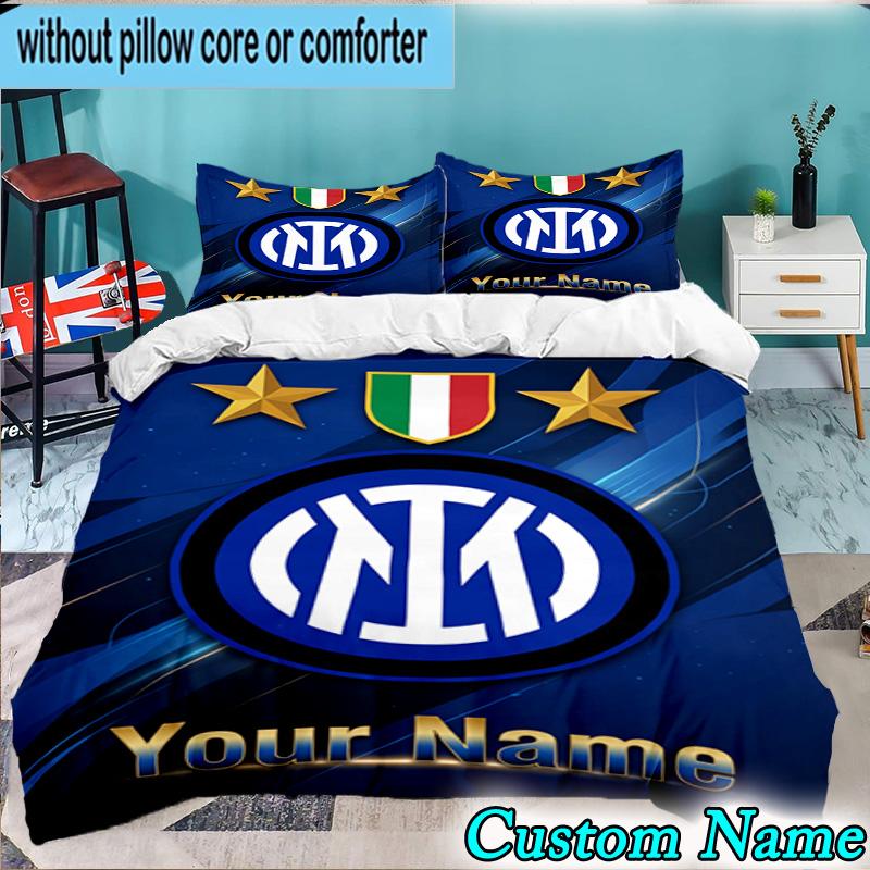 Custom Name Inter Milan Crest 3PCS Bedding Set For Bedroom Dormitory,Including 1pc Duvet Cover And 2pcs Pillowcases Large size Fan gift