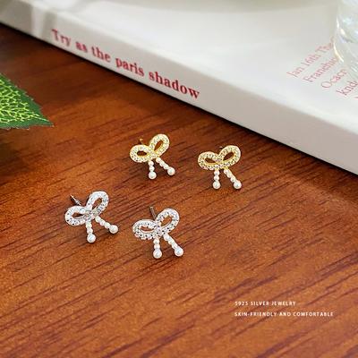 Sweet Bow Pearl Earrings for Women  Small and Delicate  Girly Style New Earrings