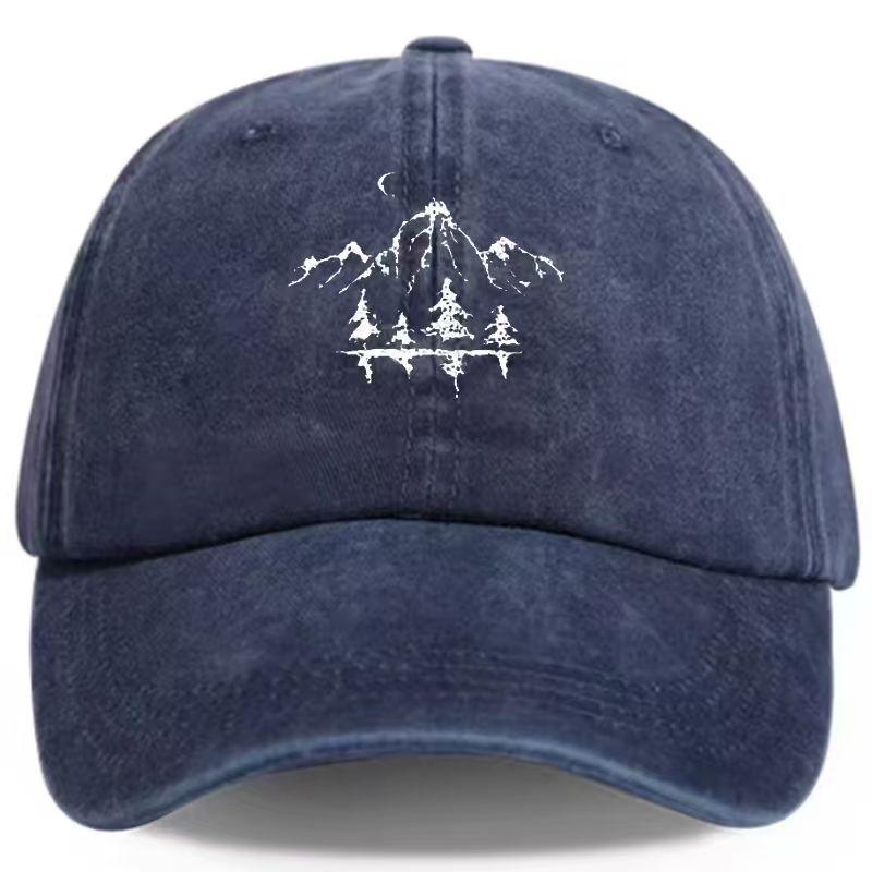Retro washed baseball cap - Mountain Pine tree embroidery adjustable outdoor hiking hat, classic distressed design