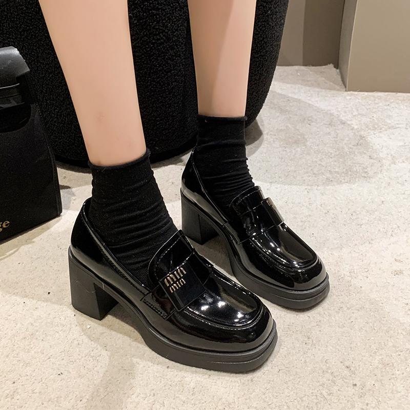 Fashion 2024 Women Autumn New Fashion High Heels Shoe Square Toe Shoes British Woman Shoes