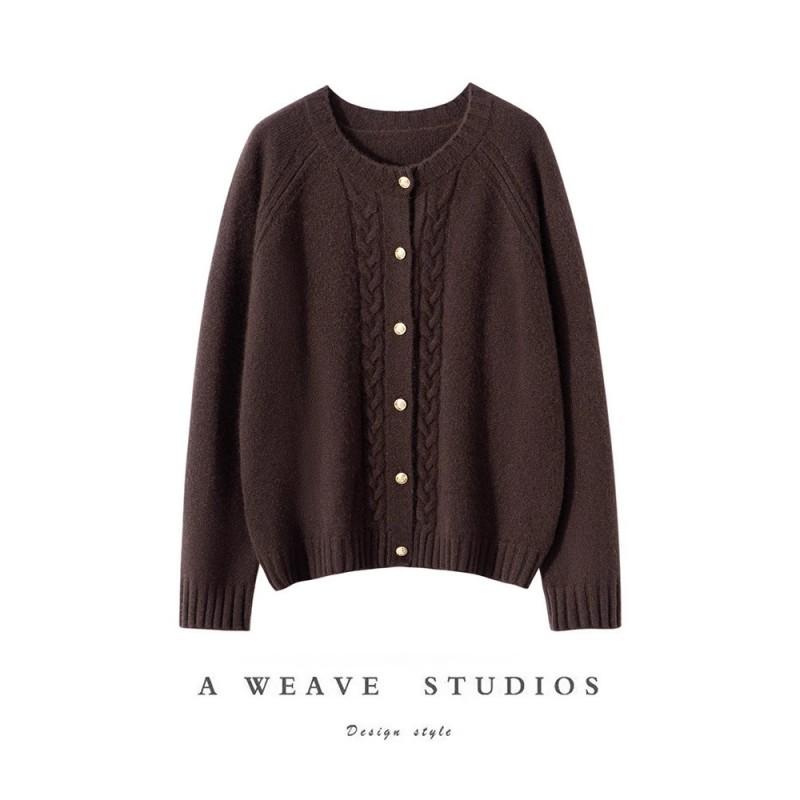 Womens 100% Cashmere Knit Cardigan Sweater Thick Round Neck Long Sleeve Winter Casual Office Wear