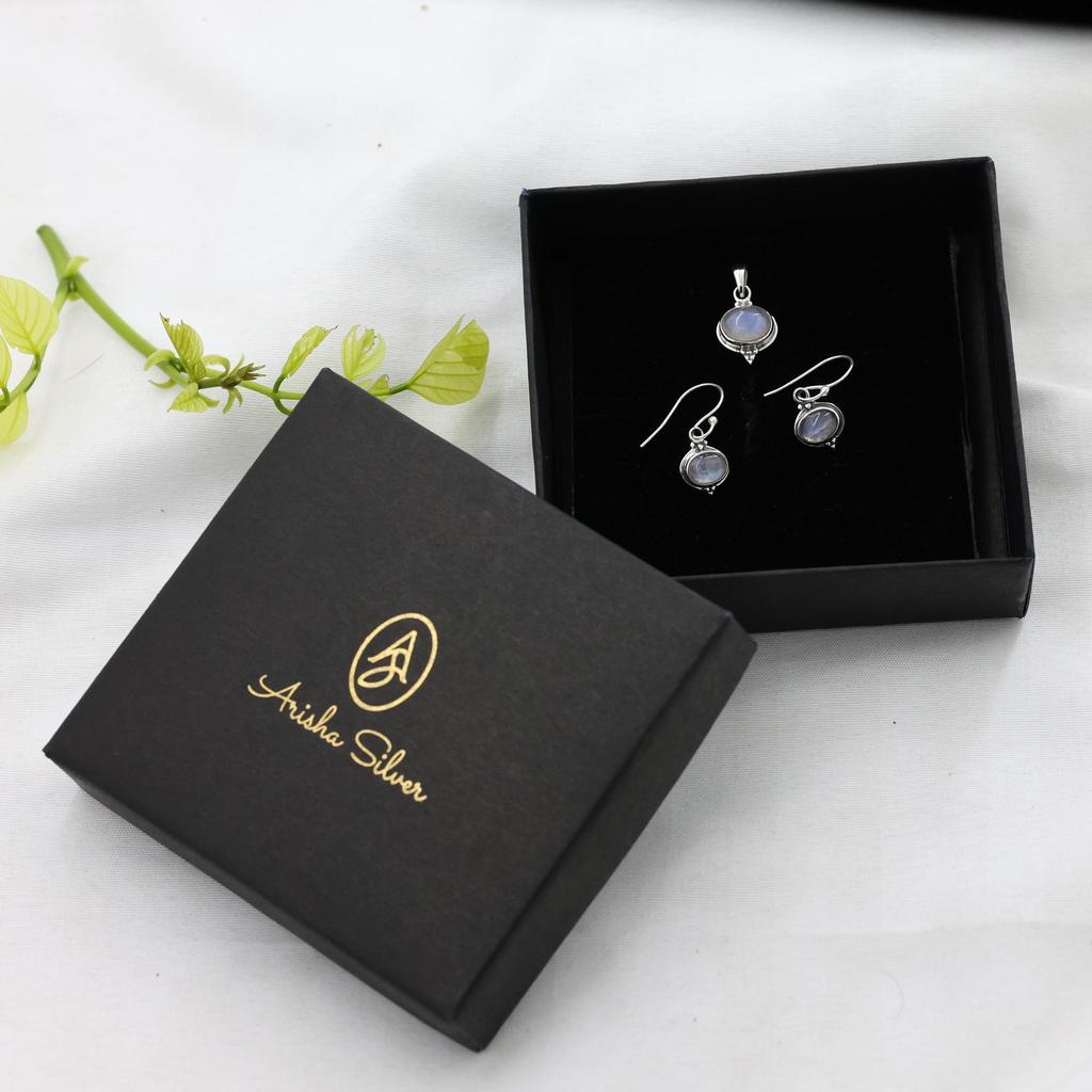 925 Sterling Silver Moonstone Pendant Earring Set, Silver Women Jewelry, Handmade Jewelry, Gift For Her An0450-516