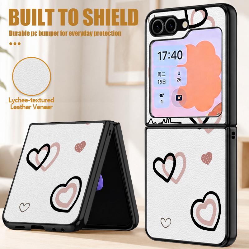 Cute Candy Love Heart Case For Samsung Galaxy Z Flip 8 7 6 5 Flip8 Flip7 Flip6 Luxury Leather Skin Hard Folding Phone Cover