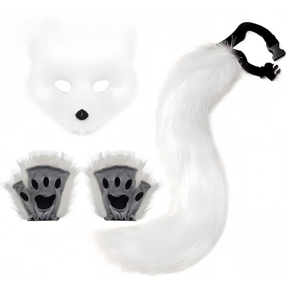 Foxes Mask+Tail +Gloves Set Halloween Cosplays Costume Accessorie Theme Party Dress Up Props Carnival Party Costumes Accessories