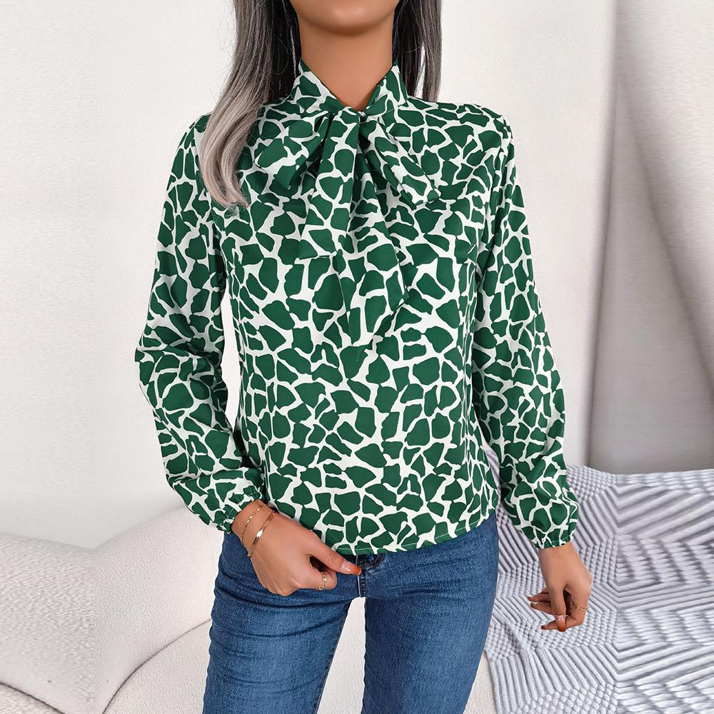 Женские осенне-зимние темпераментные шифоновые блузки контрастного цвета со шнуровкой — фото 9