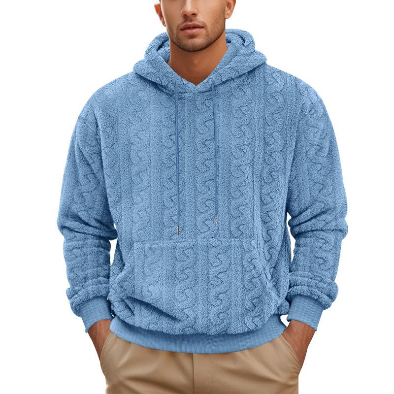 High Street Autumn and Winter New Men's Hooded Jacquard Teddy Fleece Sports and Leisure Sweater