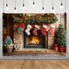 Christmas Fireplace Photography Backdrop for Kids Family Portrait Home Decoration Red Socks Wreath Xmas Tree Gifts Background