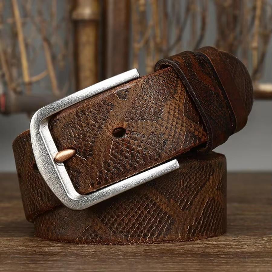 

3.8CM Real Genuine Leather Men Belt Handsome Cowskin Serpentine Fashion Female Belt Retro High Quality Wide 125cm