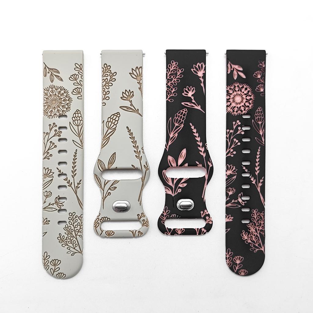 Engraved Silicone Watch Band Repalcement for Samsung Galaxy Watch 6 5 4 Active 2 and More 20mm Width Dandelion Design