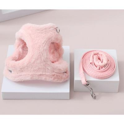 Dhans Pet Dog Thermal Rabbit Fur Harness Leash Set, Pink