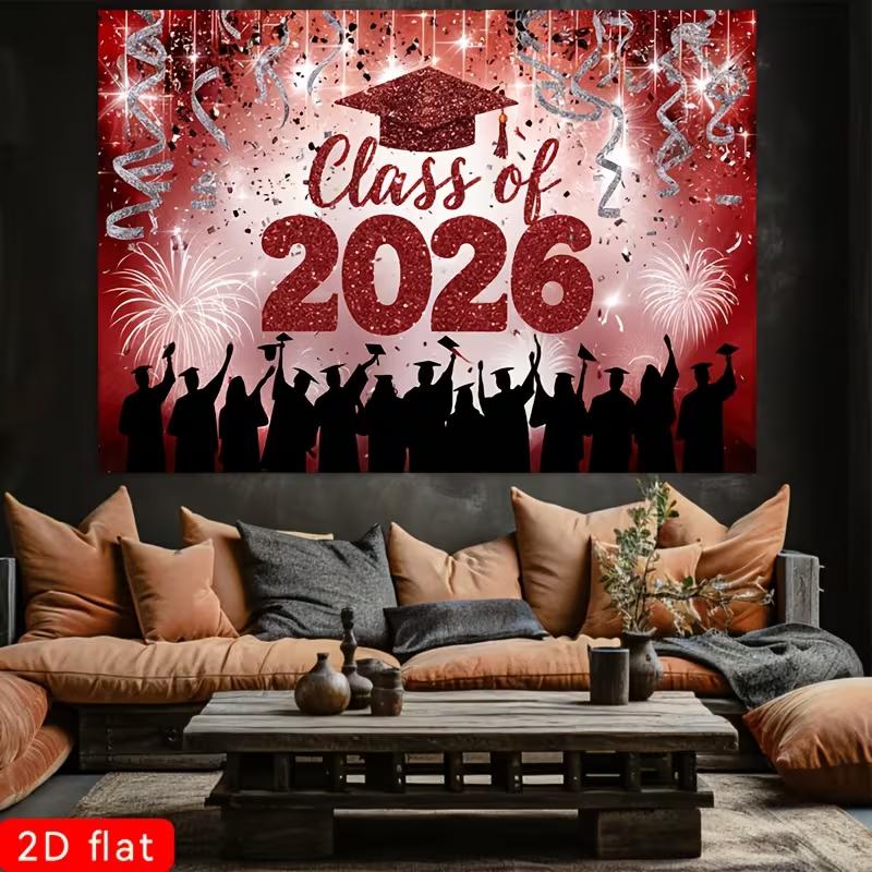 2D Class of 2026 Red Graduation Backdrop 100x70cm Party Photoshoot Banner