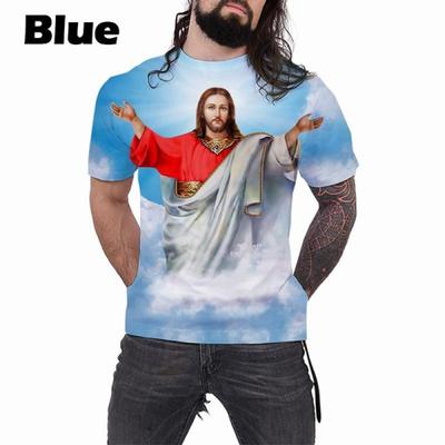 Jesus Christian 3D-Druck T-Shirt Jesus liebt jeden christlichen Gläubigen T-Shirt Jesus hält ein Lamm Casual Kurzarm T-Shirt