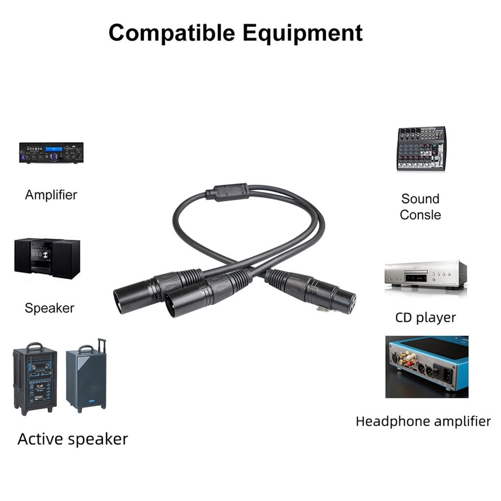 Swagell 2X XLR Splitter Cable 3-Pin Female Dual XLR Male Y Patch Cable 50cm Balanced Microphone Audio Adapter