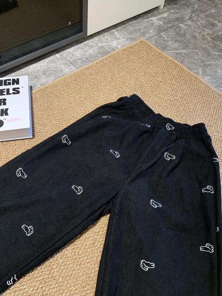 Women's Plus Size Retro Corduroy Rabbit Embroidery Straight-Leg Pants for Autumn Winter
