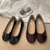 Silver single shoes ballet shoes bow round head women's flats ladyshoes