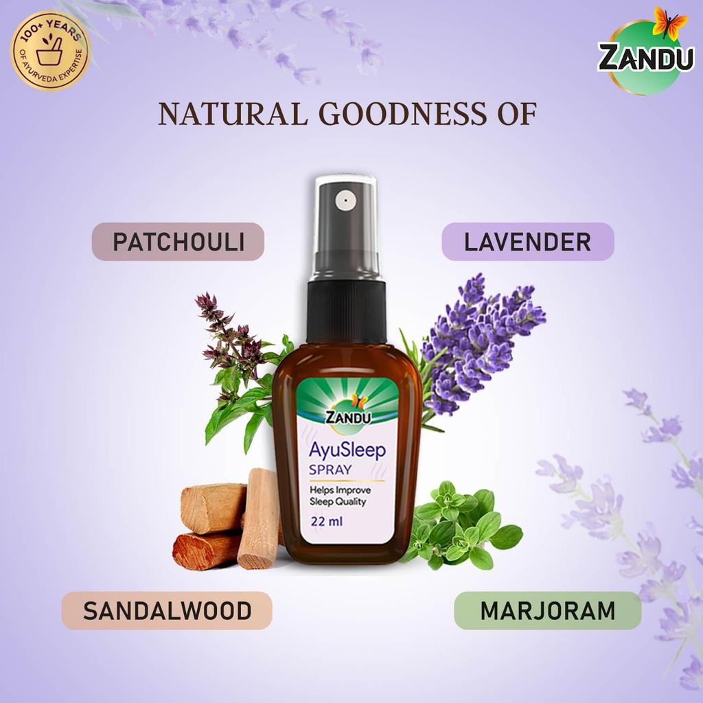 Zandu AyuSleep Pillow Mist Spray 22 ml Natural Relaxation Spray For Bedtime Routine Calming Aroma Sleep Environment Support