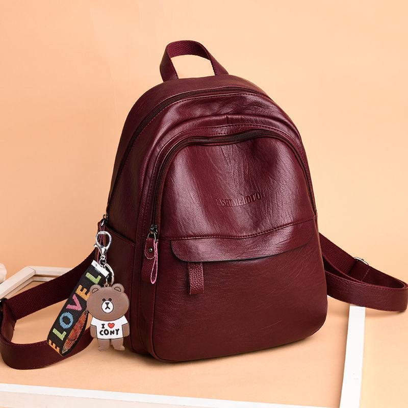 Women's Korean Style Versatile 2025 Large Capacity Soft Leather Backpack