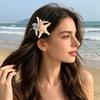 Hair Claw Starfish Artificial Flower Decor Anti-Slip Design Hair Clip Back Head Shark Hair Claw Holiday Travel Beach Hair Accessory