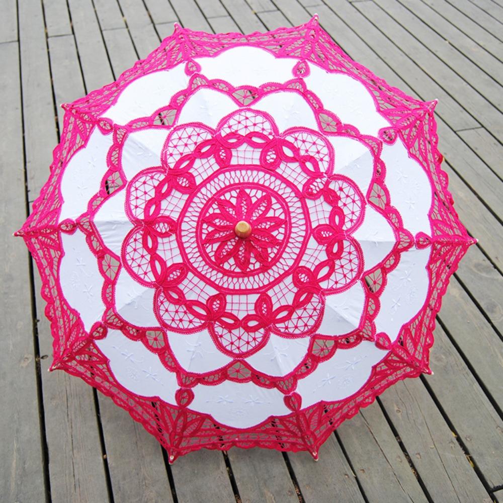 Handgefertigter Brautschirm Baumwoll-Sonnenschirm Spitzen-Schirm für Hochzeit Outdoor Sonne