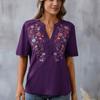 Summer V-neck T-shirt Fashion Embroidery Stitching Lace Blouse Women
