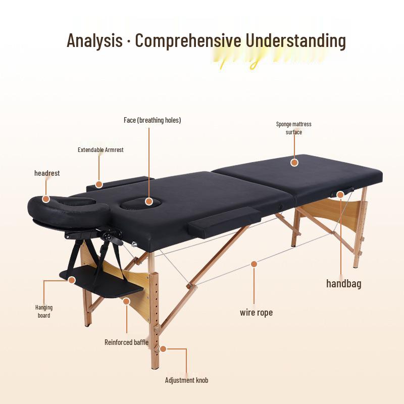 Adjustable Portable Solid Wood Beauty Bed for Massage & Physiotherapy