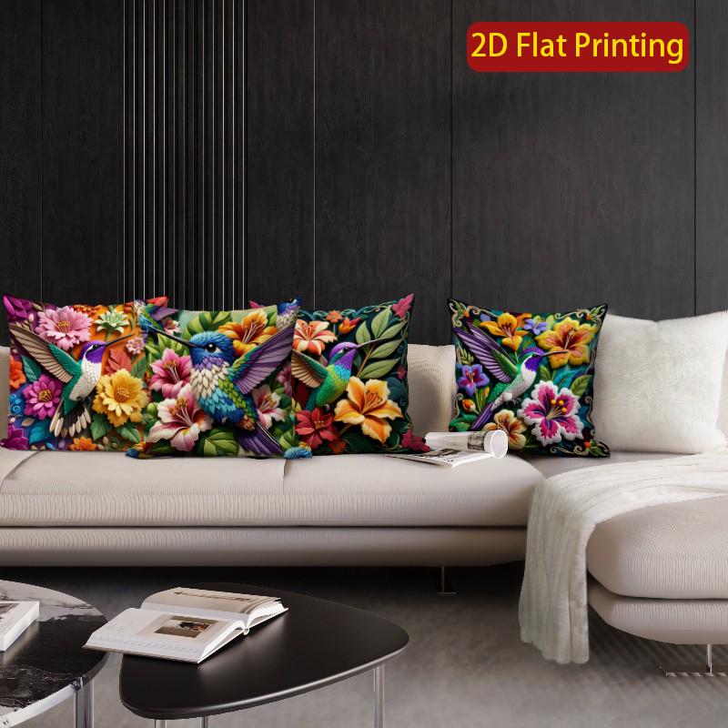 2D Hummingbird Floral Bohemian Throw Pillow Covers Pattern Cushion Cover Suitable For Sofa Bedroom Car Pillow Cover