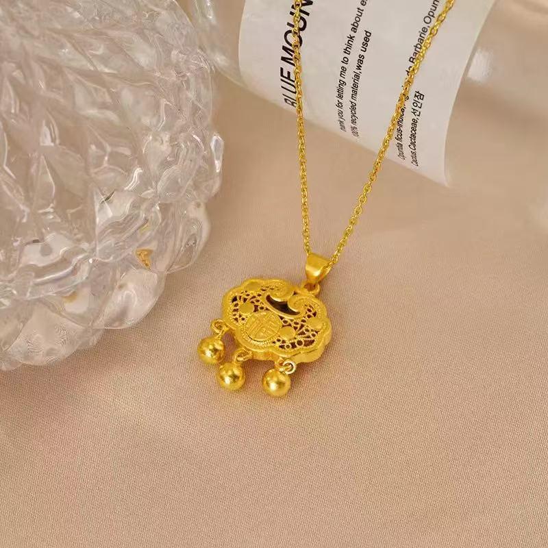 Versatile Chinese Ruyi Pendant Necklace with Hollow Fu Character - Women's Temperament Clavicle Chain Accessory