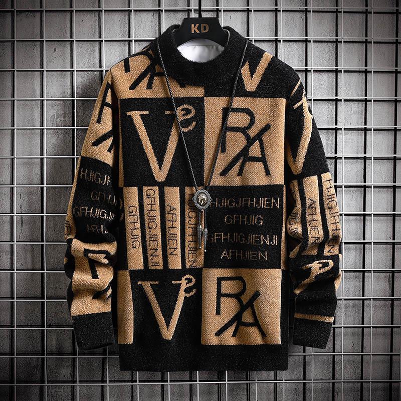 Men's Trendy Contrast Stripe Round Neck Sweater - Long Sleeve Knitwear for Autumn/Winter