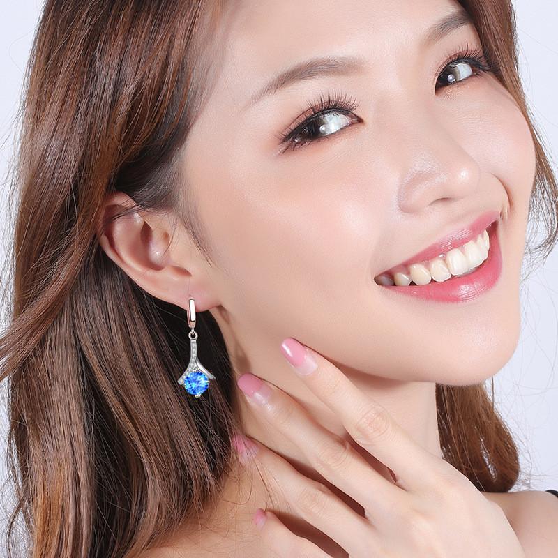 KOFSAC New Trendy  Sterling  Earrings For Women Wedding Elegant Blue Zircon Geometry Earring Jewelry Female Daily Wear