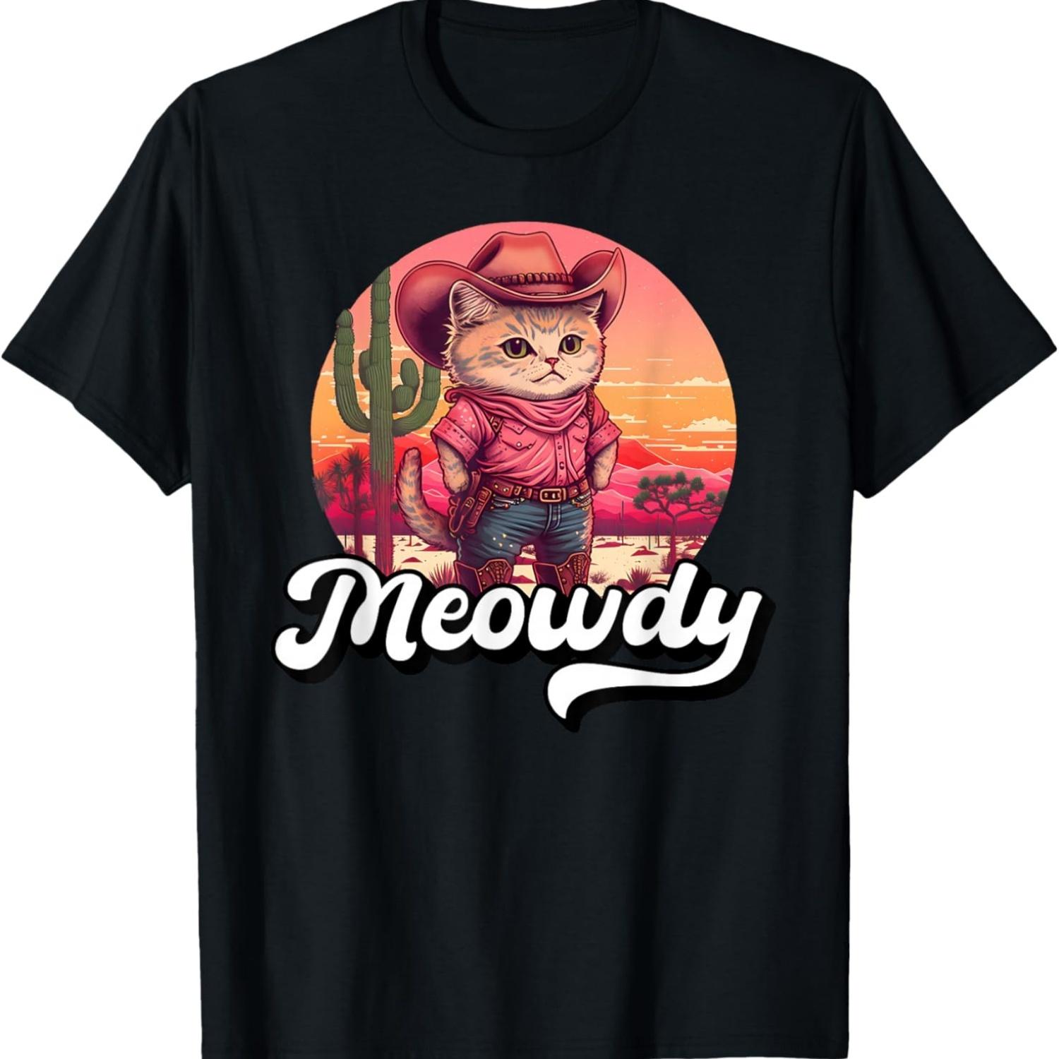 Meowdy Texas Cat Meme Country Music Cowgirl Cute Cat T-Shirt S чёрный