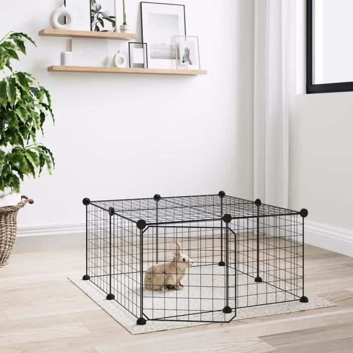 3114051 vidaXL Cage animaux de compagnie à 12 panneaux et porte Noir 35x35 cm