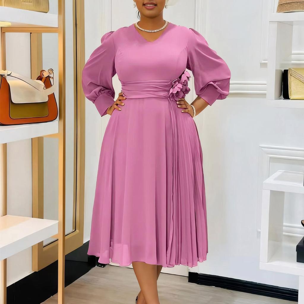 New spring fashion temperament elegant solid color A-shaped dress large size dress