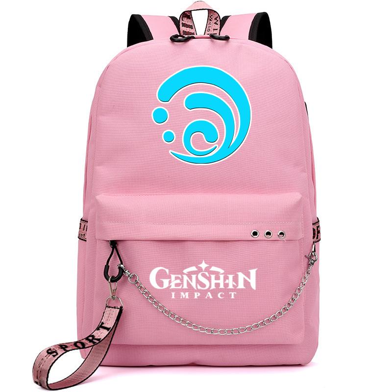 Batoh Anime Genshin Impact Usb Port Školní taška 3D vzor Batoh Student Teenagers Školní kniha Cestovní Laptop Mochilas