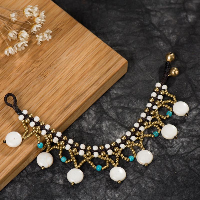 Bohemian Handwoven Adjustable Turquoise Anklet Bracelet&Hand Chain,For Summer Beach Party Music Festival,Perfect Gift for Women