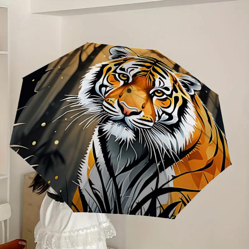 1pc Tiger Print Automatic Open/Close Umbrella, Folding Compact Umbrella with Lightweight Design for Women/Men yy251011081