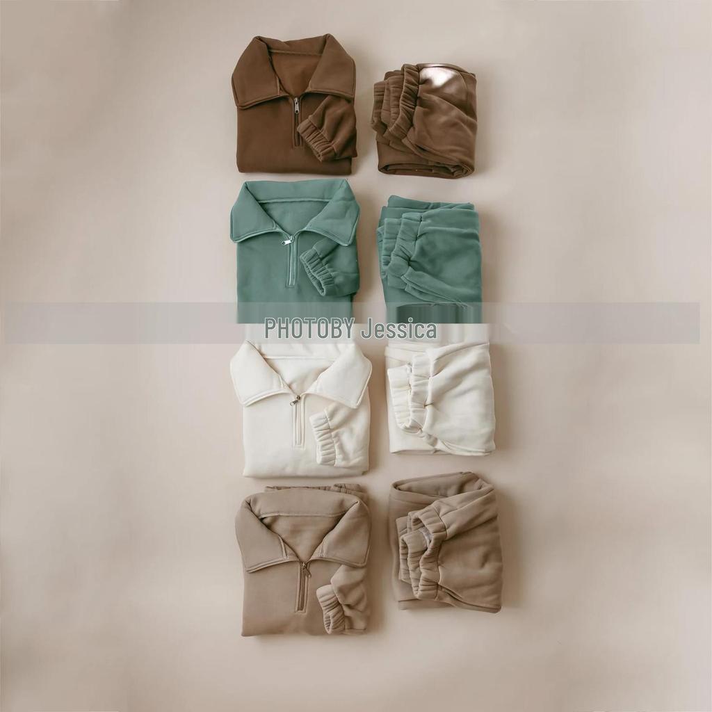 Korean Style Winter Fleece Set: High Neck Half-Zip Top & Joggers for Boys and Girls