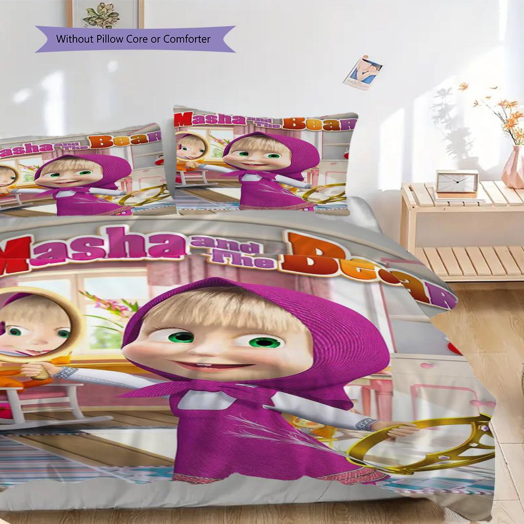 Russian comedy animation Masha and the Bear Comfortable Duvet Cover and Pillowcases (1 duvet cover + 2 pillowcases, duvet insert not included) T2