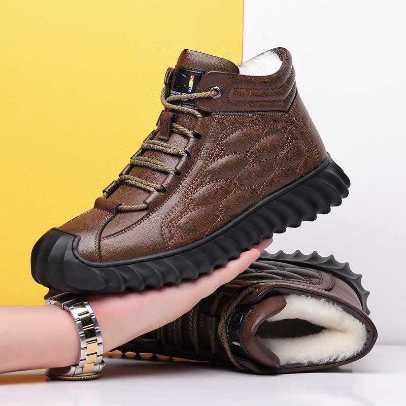 Men's Winter Cotton Leather Boots: Plus Velvet Warm, Non-Slip, Casual Outdoor, Snow & Dad Shoes