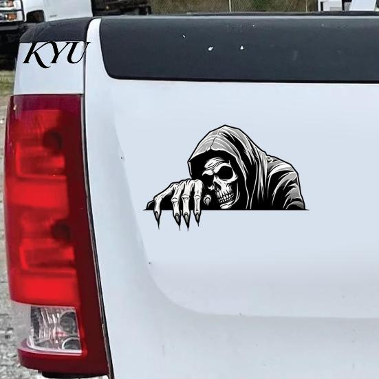 Halloween Car Decorations Skeleton Sticker Peeking Decal for Window Bumper, Removable Vinyl Graphics Waterproof Horror Skull Wall Laptop Decoration