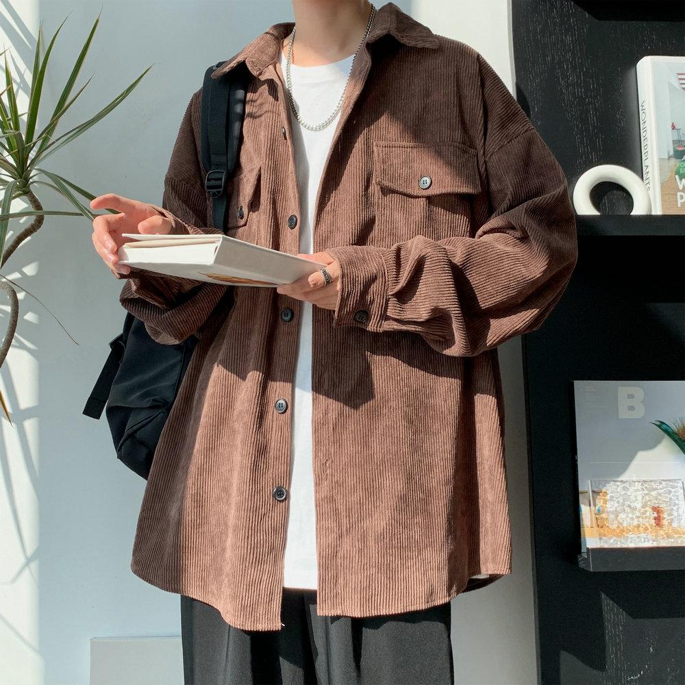 

Весенне-осенние вельветовые повседневные мужские рубашки Harajuku с длинным рукавом, винтажная уличная одежда, мужская рубашка большого размера