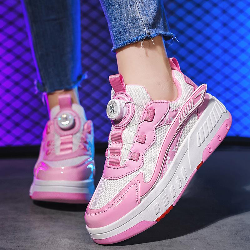 Runaway Shoes Four-wheel Can Go Slippery Children's Luminous Shoes Can Shrink Burst Shoes Led Light Shoes White Yo