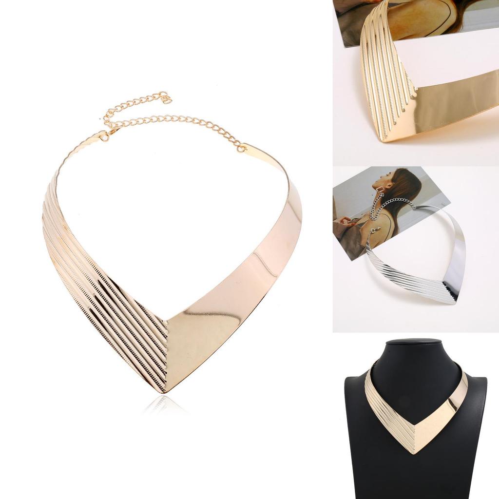 Fashion V Shaped Metal Women Collar Necklace With Geometric Design For Women