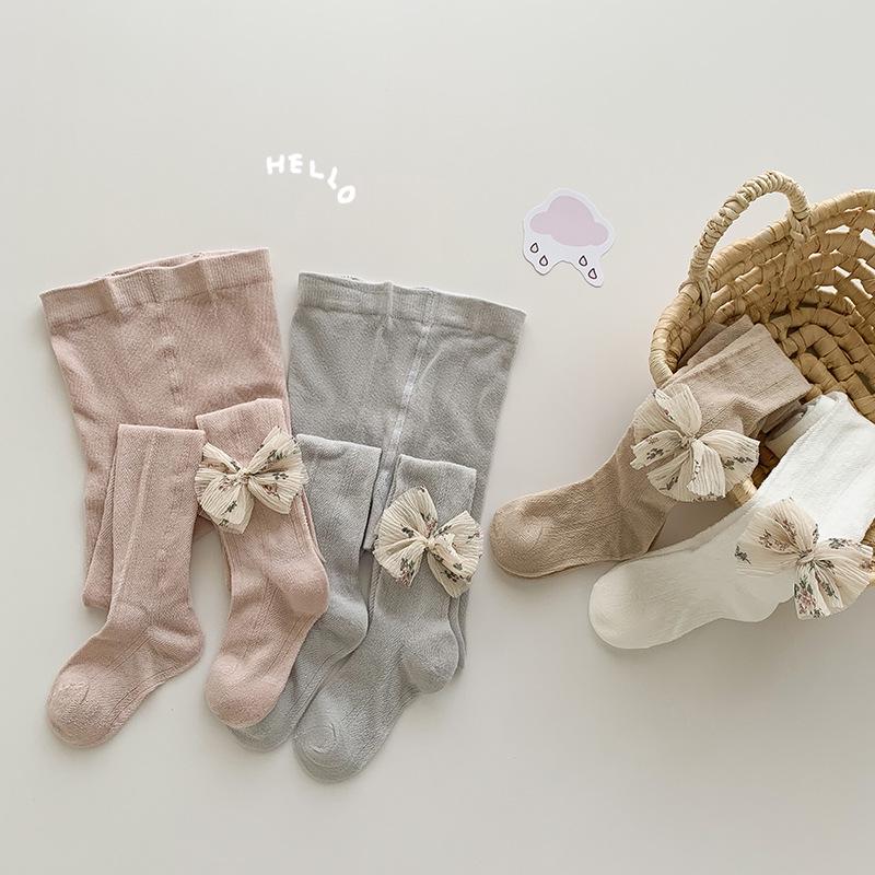 Girls' Lightweight Mesh Bow Tights: A-Grade Cotton Anti-Mosquito Base Layer Jumpsuit.