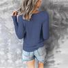 Women's Autumn and Winter Casual V-neck Drawstring Solid Colour Pullover Thin Long-sleeved Paragraph T-shirt Tops
