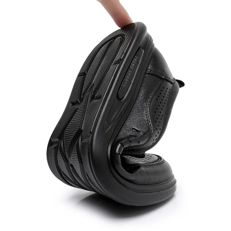 Summer First Layer Cowhide Hollow Breathable Dad Shoes Daily Casual Flat Men'S Single Shoes Overalls Sandals